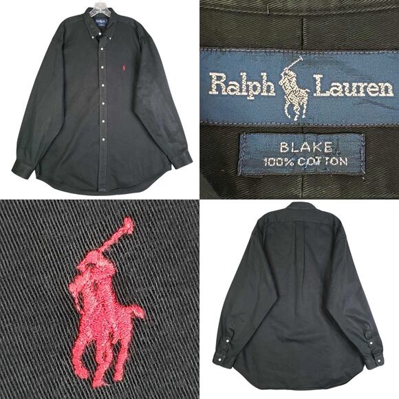 Polo Ralph Lauren Oxford Shirt Mens Size XL Solid Black LS Button Down Blake - Picture 1 of 10